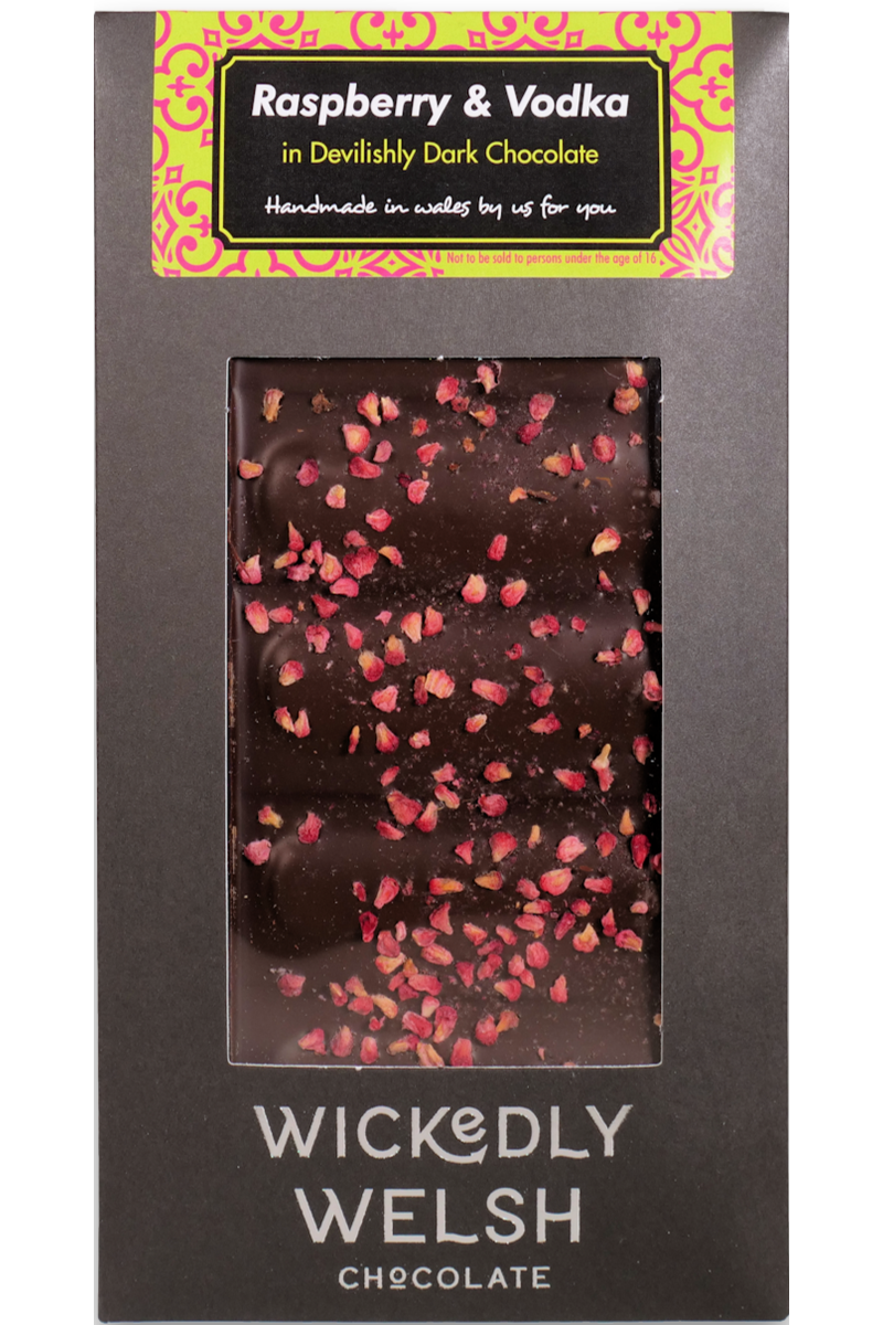 Wickedly Welsh - Raspberry and Vodka Dark Chocolate Bar - Cheers Wine ...