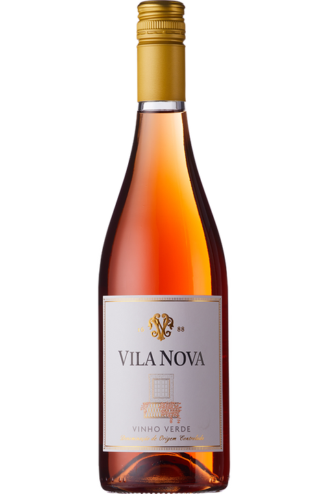 Vila Nova Vinho Verde wine bottle with a gold cap and label.